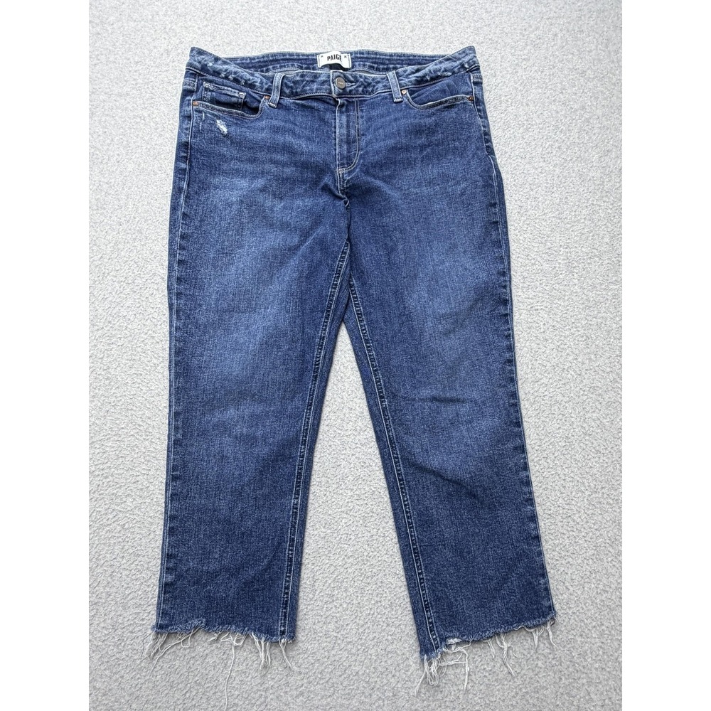 Paige Brigitte Jeans Womens 32 Blue Mid Rise Straight Crop Raw Hem Stretch Denim